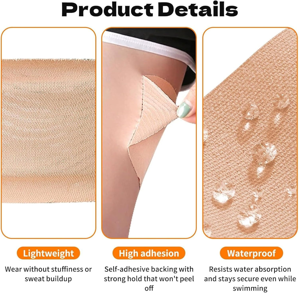 Skiennix 14 Pcs Anti-Chafing Thigh Patches - Sweatproof Light Skin Tone Friction Pads for Women