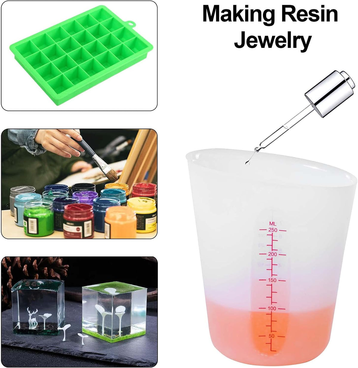 Silicone Measuring Cups, 500ml & 250ml Large Flexible Mixing Cups, 2 Cups Pour Baking Cups for Epoxy Resin, DIY, Jewelry Making, Cooking