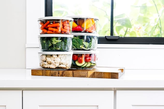 12-Piece Glass Food Storage Containers Set (6 Containers + 6 BPA-Free Lids) | 4-Cup, Leakproof | Microwave, Freezer, Oven & Dishwasher Safe | Ideal for Meal Prep & Pantry Organization