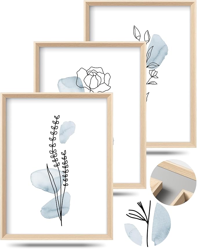 HesenDot Framed Blue Floral Canvas Wall Art, Minimalist Botanical Wall Art Decor