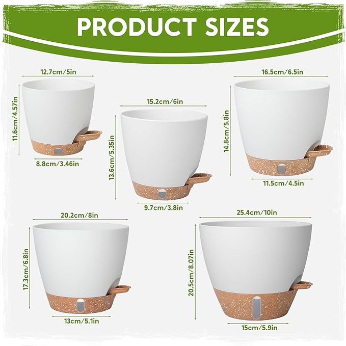 Self-Watering Pots for Indoor Plants with Visible Water Window,5/6/6.5/8/10 Inch Outdoor Flower Pots with Drainage Holes & Reservoir for Patio, Home Decor (White)