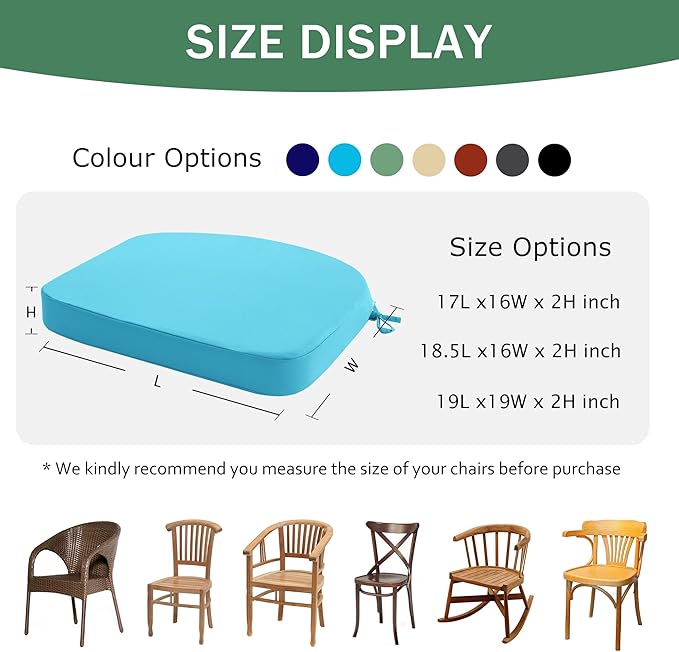 Outdoor Chair Cushions Set of 4: Waterproof & Fade Resistant Patio Furniture Cushions - 17 x 16 x 2 Inch Non Slip Round Corner Seat Cushion Pads with Removable Cover for Garden Yard Lawn, Teal