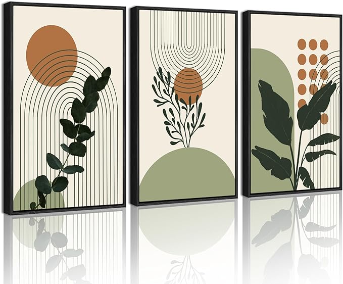 PHOPAGO Boho Plant Wall Art Green Botanical Bohemain Framed Wall Printing