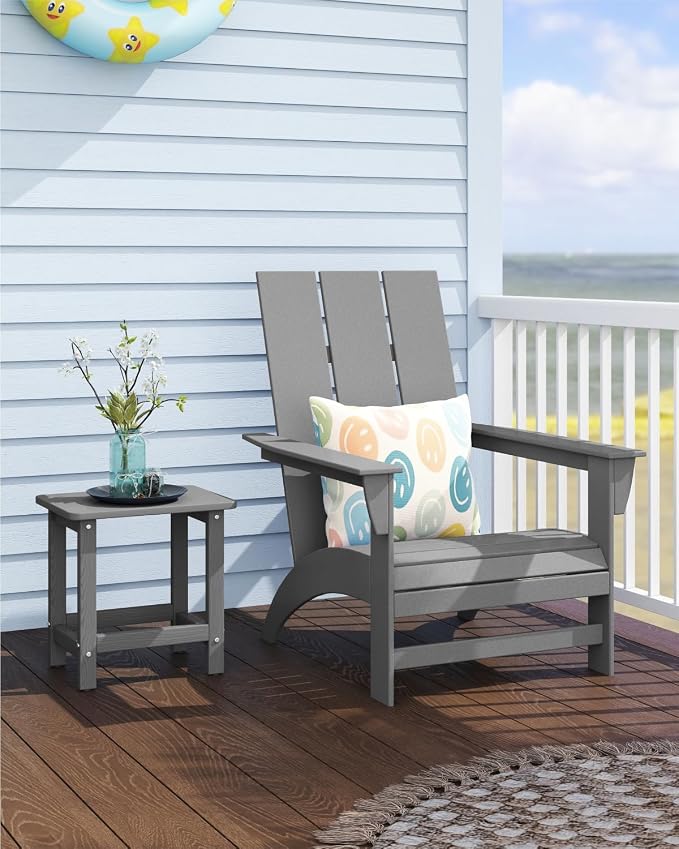 Set of 2 HDPE Outdoor Side Table, Weatherproof Small Outdoor Table for Adirondack, 16.6-Inch Patio Square End Tables for Garden, Backyard, Porch, Deck, Balcony, Poolside (Grey)