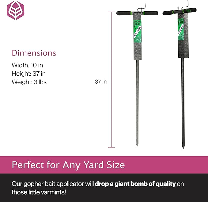 Yard Butler Mole & Gopher Bait Applicator, High Capacity, IGBA-1HC - Underground Bait Applicator Gardening Tool - Mole, Vole, Gopher, Pest Killer - Power-Coated Steel Construction - Easy to Use