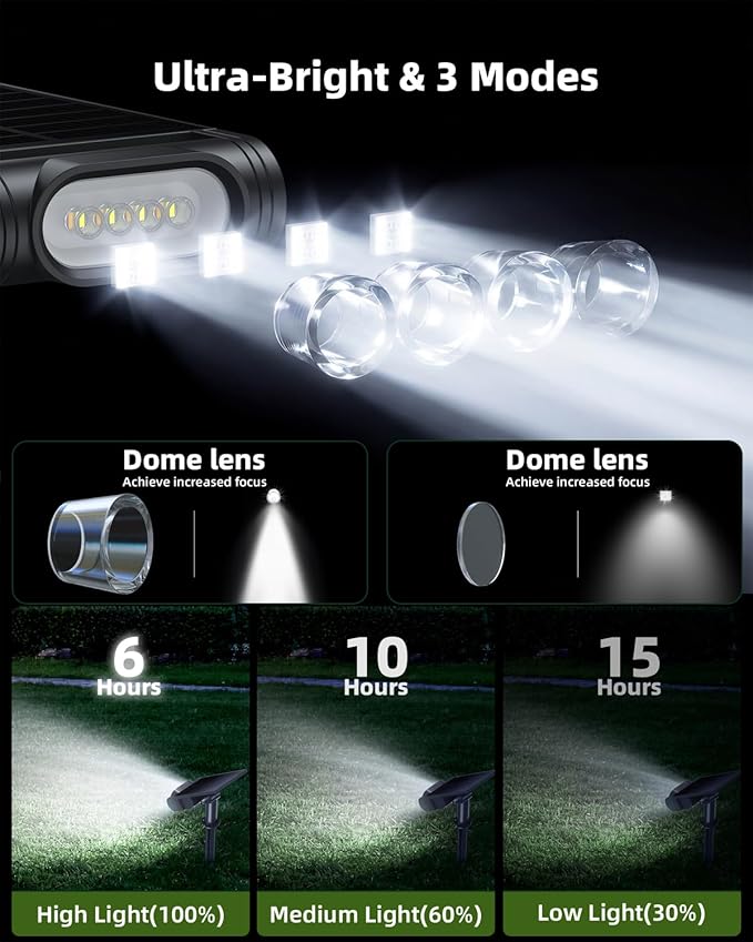 EZVALO Solar Spot Lights Outdoor IP67 Waterproof, Adjustable Solar Landscape Lights, 3 Lighting Modes Solar Spotlights for Outside Yard Garden Plant Trees Pathway Flag (Warm White-6Pack)