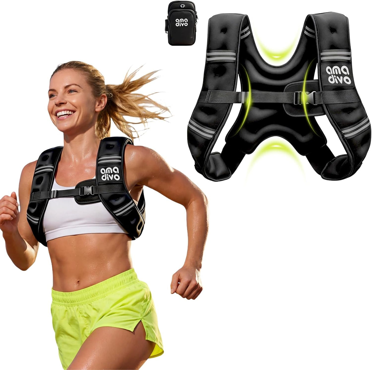 Skiennix Weighted Vest - Adjustable Reflective Vest for Walking, Running & Strength Training | 20lb, 16lb, 12lb, 8lb