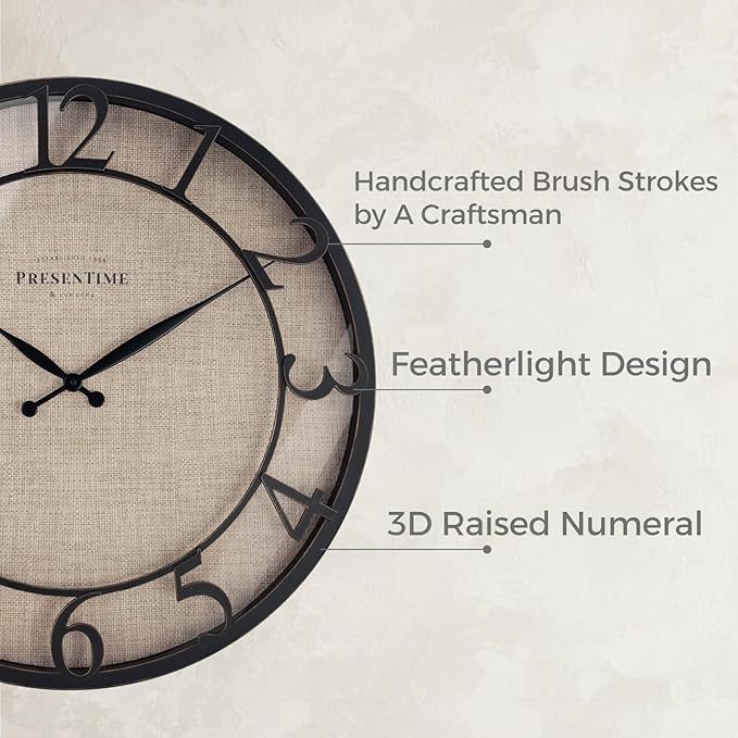 Presentime & Co 21" Farmhouse Series Wall Clock, Cottage Style, Faux Burlap