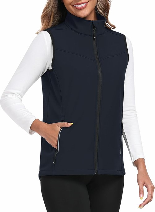 MoFiz Women's Softshell Vest - Lightweight Windproof Fleece Lined Jacket | Insulated Sleeveless Running Gear