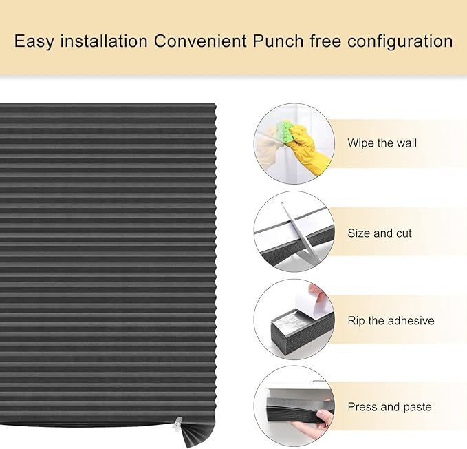 Window Blinds Cordless Blackout No Drill Cut to Size Clip On Stick On Self