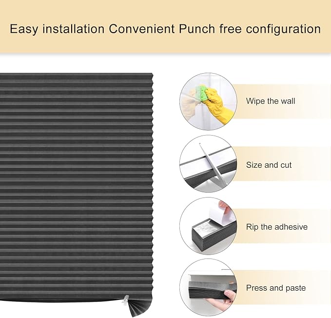 Window Blinds Cordless Blackout No Drill Cut to Size Clip On Stick On Self
