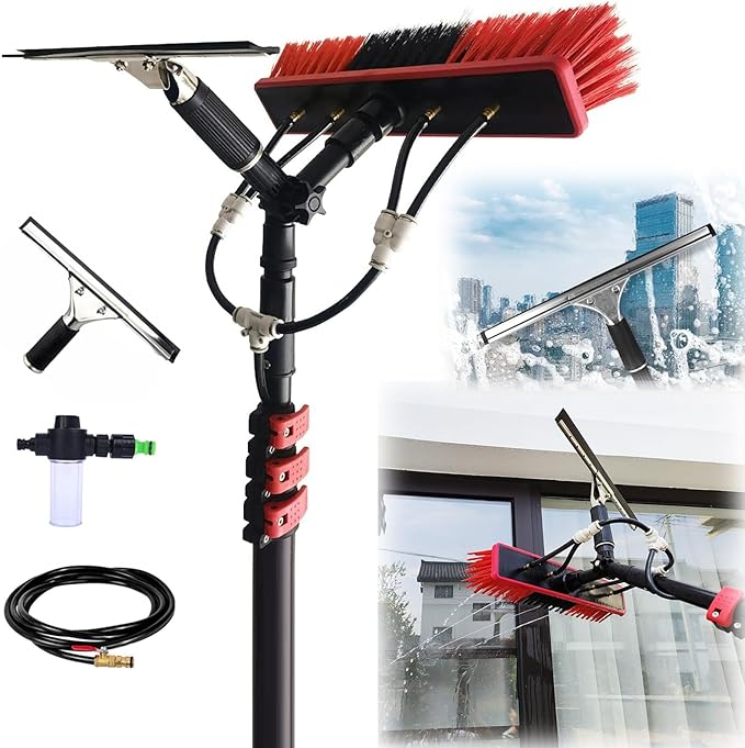 3.6-10.8 M Washing Kit: Water-fed Brush,Squeegee,Soap Dispenser, Window Cleaning Pole, Water Fed Telescopic Brush, Window Cleaner Equipment, Car Cleaning Brush (35cm Brush,5.4M)