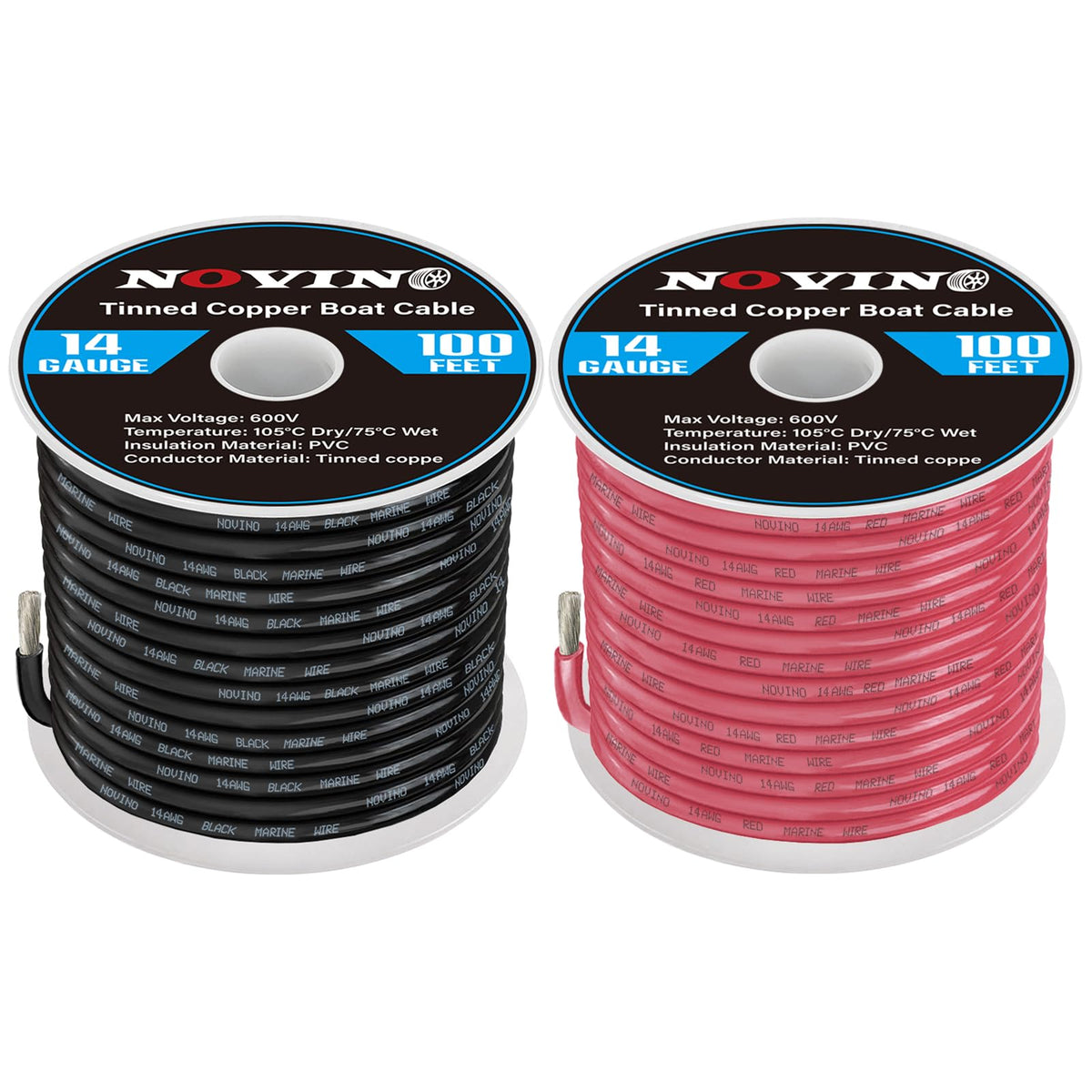 14 Gauge Marine Wire Include 14 AWG 100FT Red & 100FT Black,14 Gauge Marine Grade Wire Tinned Copper Oxygen-Free Boat Electrical Cable for Automotive RV Camper Outdoor Use