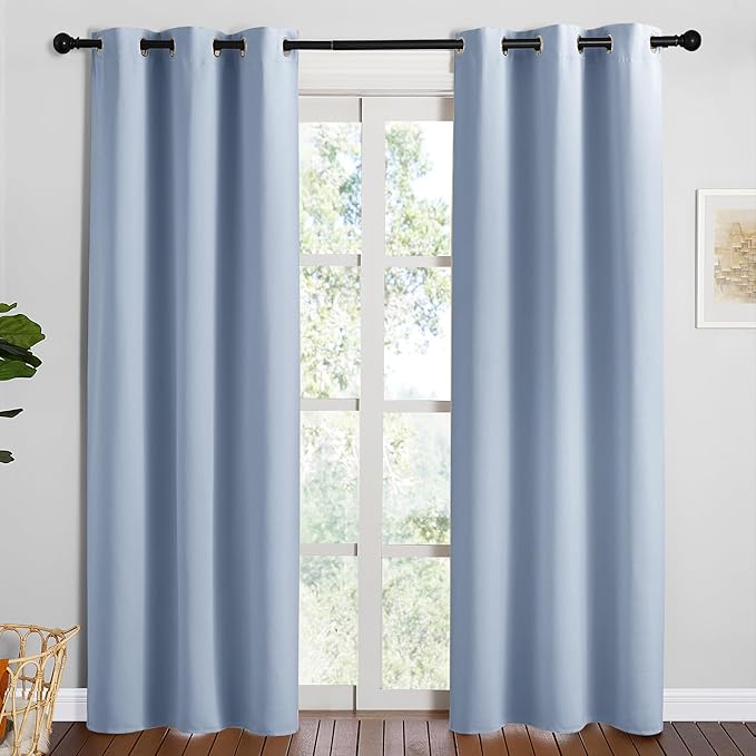 NICETOWN Vintage Blue Blackout Curtains 84 inches Length