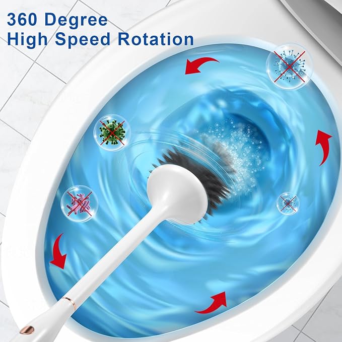 Electric Toilet Bowl Brush,Silicone Toilet Brush,Toilet Bowl Brush and Holder Set with Ventilated Holder,Toilet Brush, Floor Standing, Wall Mounted Without Drilling，Rechargeable 2packs