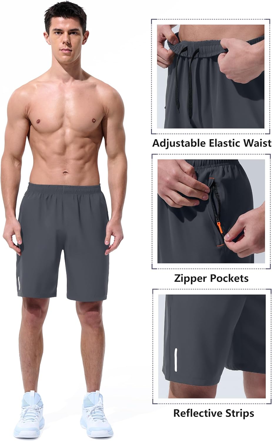 UIQUR Men's Athletic Shorts - Quick Dry Lightweight Workout & Running Shorts with Zipper Pockets | 7"/9" Sizes