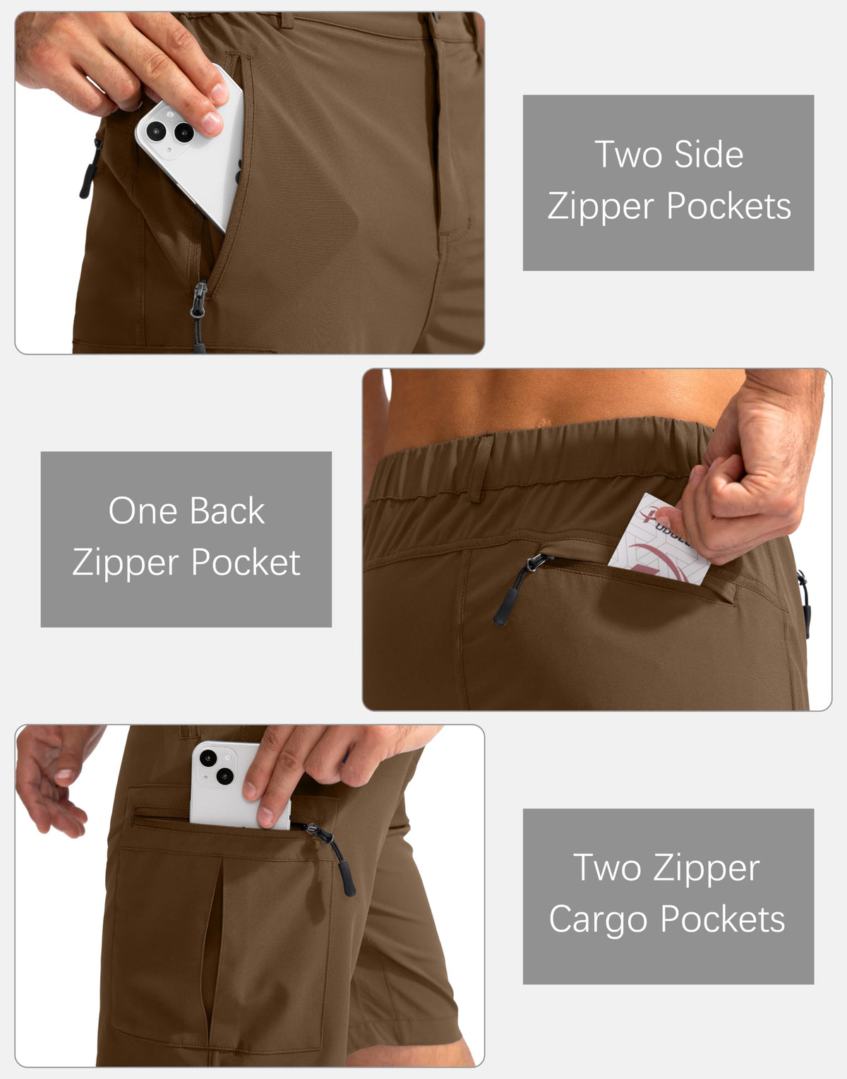 Pudolla Men's Hiking Cargo Shorts 9" Lightweight Outdoor Work Shorts for Men Travel Golf Camping Casual with 5 Zipper Pockets(Brown XX-Large)