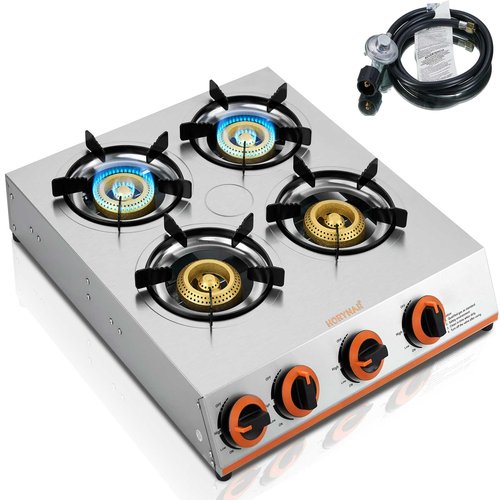 Horynar Propane Stove 4 Burner,Gas Stove Auto Ignition, 41,000 BTU Propane Burner Thickened Stainless Steel,Very Sturdy, Easy to Clean, LPG for Outdoor Cooking, RV, Emergency