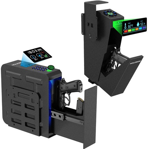 HOLEWOR Slider Gun Safe for Handgun Biometric Drop Down Pistol Safe, Mounted Single Handgun Safe Bedside Gun Safe