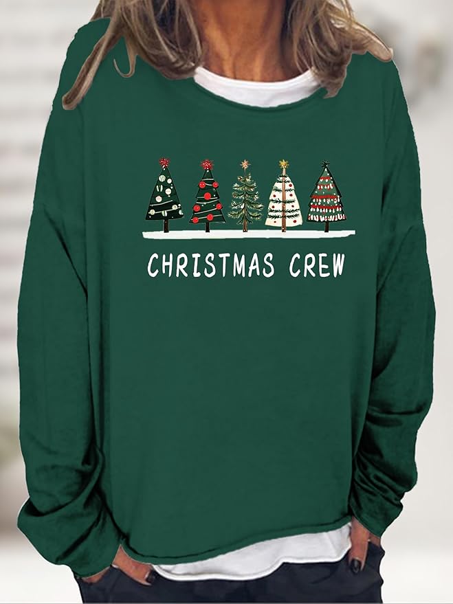 LOAIHA Merry Christmas Sweatshirt Crewneck Snowman Graphic Shirts Christmas Tree Sweater Long Sleeve Xmas Hoodie Pullover