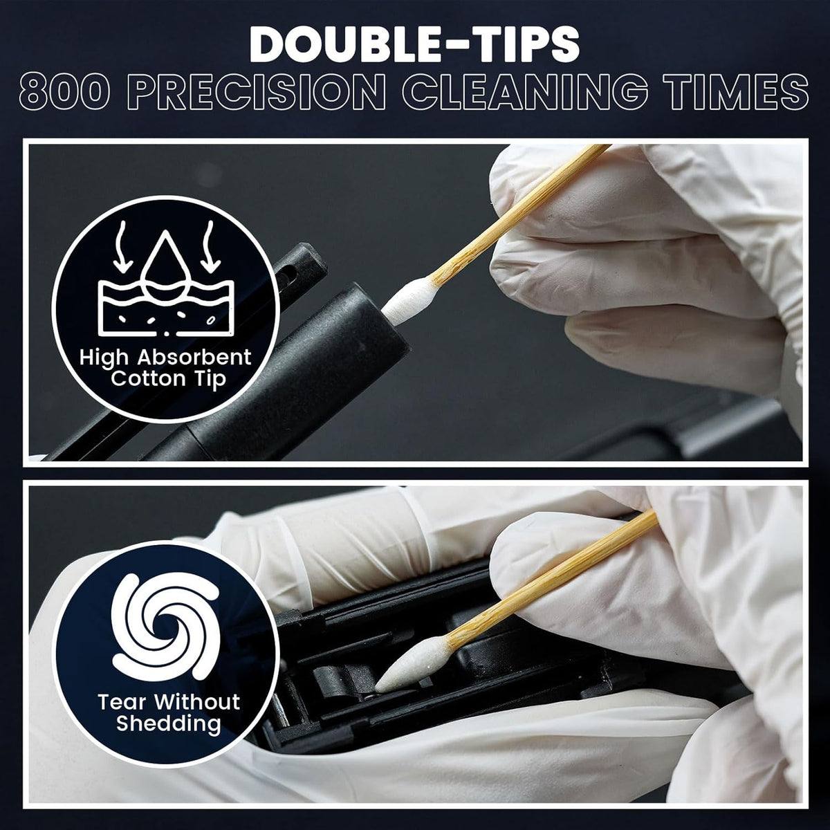 Skiennix 900/400PCS Double-Ended 6" Pointed Gun Cleaning Swabs - Lint-Free, Highly Absorbent Firearm Cleaning Supplies