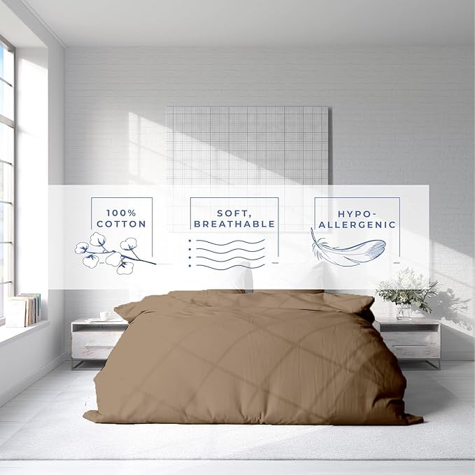 Kotton Culture 1 Pc Queen Size Duvet Cover Only -100% Egyptian Cotton Sateen 600 Thread Count Ultra Soft Premium Durable Comforter Cover Zipper Closure & Corner Ties (Taupe, Queen/Full 90" X 90")