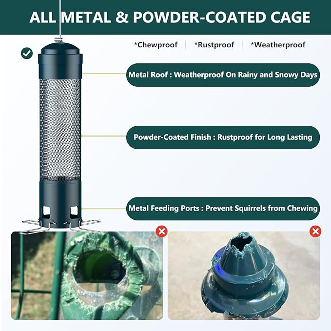 LCSEVEN Bird Feeders for Outdoors Squirrel Proof with Weight-Activated Perches, Hanging Bird Feeder for Outside, Metal Feeder for Wild Cardinal, Finch, Blue Jay, Chickadee, 3LB Seed Capacity, Green