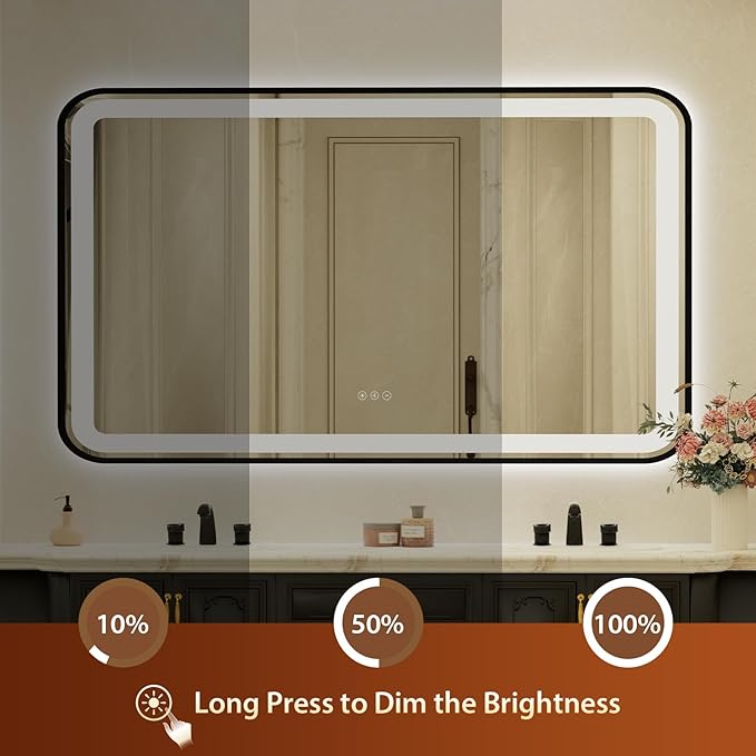 32x55 Inch Black Framed LED Bathroom Mirror