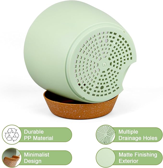 Big Self Watering Pots 12/10/9 inch, Planter, Plant Pots with Mesh Drainage Holes for Indoor Outdoor Garden Plants, Plastic Flower Pots with Removable Deep Reservoir, Green with Brown