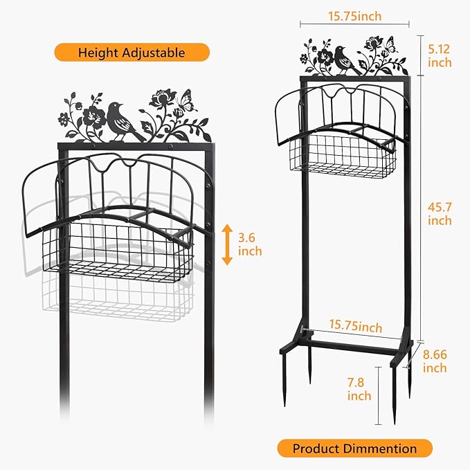 Garden Hose Holder with Metal Decor Signs, Adjustable Height Stable Water | Hose Reel Holders with Holds 150 ft Pipe, Storage Hanger Basket Rack Freestanding Decorative Stand for Outdoor Yard Lawn Farm