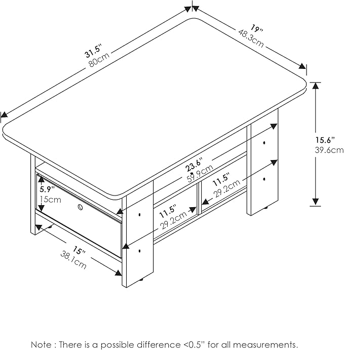 Furinno Andrey Coffee Table with Bin Drawer, Dark Espresso/Brown
