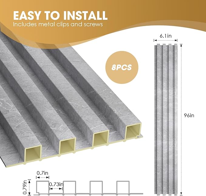 OUZUGIE WPC Acoustic Slat Wall Paneling, Living Room, TV Background, Study Room