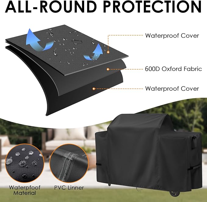 Grill Cover for Traeger Woodridge Pro/Elite, 600D Waterproof Cover for Traeger Woodridge Grill, Pellet Smoker Grill Covers Accessory, 68" L x 28" W x 46" H