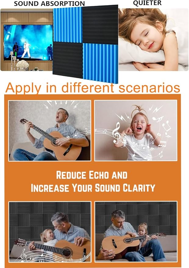 Sound Proof Foam Panels for Wall 48 Pack Acoustic Panels Sound Absorbing 1" X