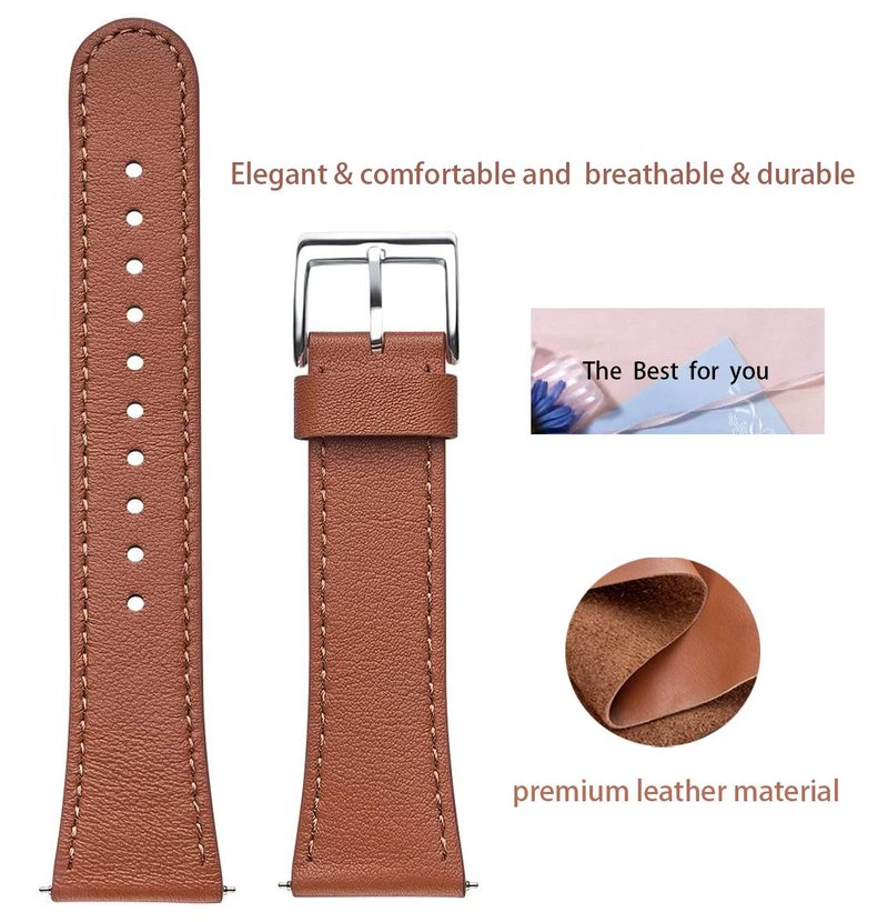 WFEAGL Leather Band for Fitbit Versa - Top Grain Leather Replacement Strap (Brown + Silver Buckle)