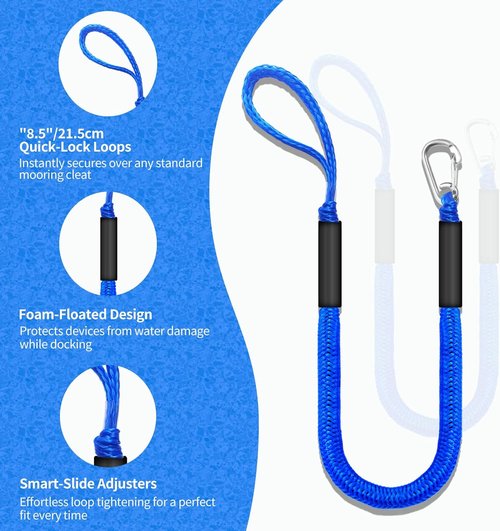Heavy-Duty Bungee Dock Lines by [Brand Name] - Elastic Anchor Rope with Hooks for Secure Boat Mooring (Blue, 4 FT)