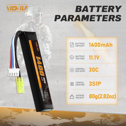 3S Airsoft Battery | 11.1V 1400mAh 30C Mini Tamiya Plug with USB Charger for Airsoft Guns