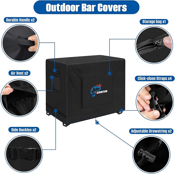 SIRUITON Outdoor Bar Cart Cover for 30 Inch Portable Outdoor Table, Heavy Duty 600D Oxford Fabric Outdoor Waterproof BBQ/Worktable Metal Movable Table Cover