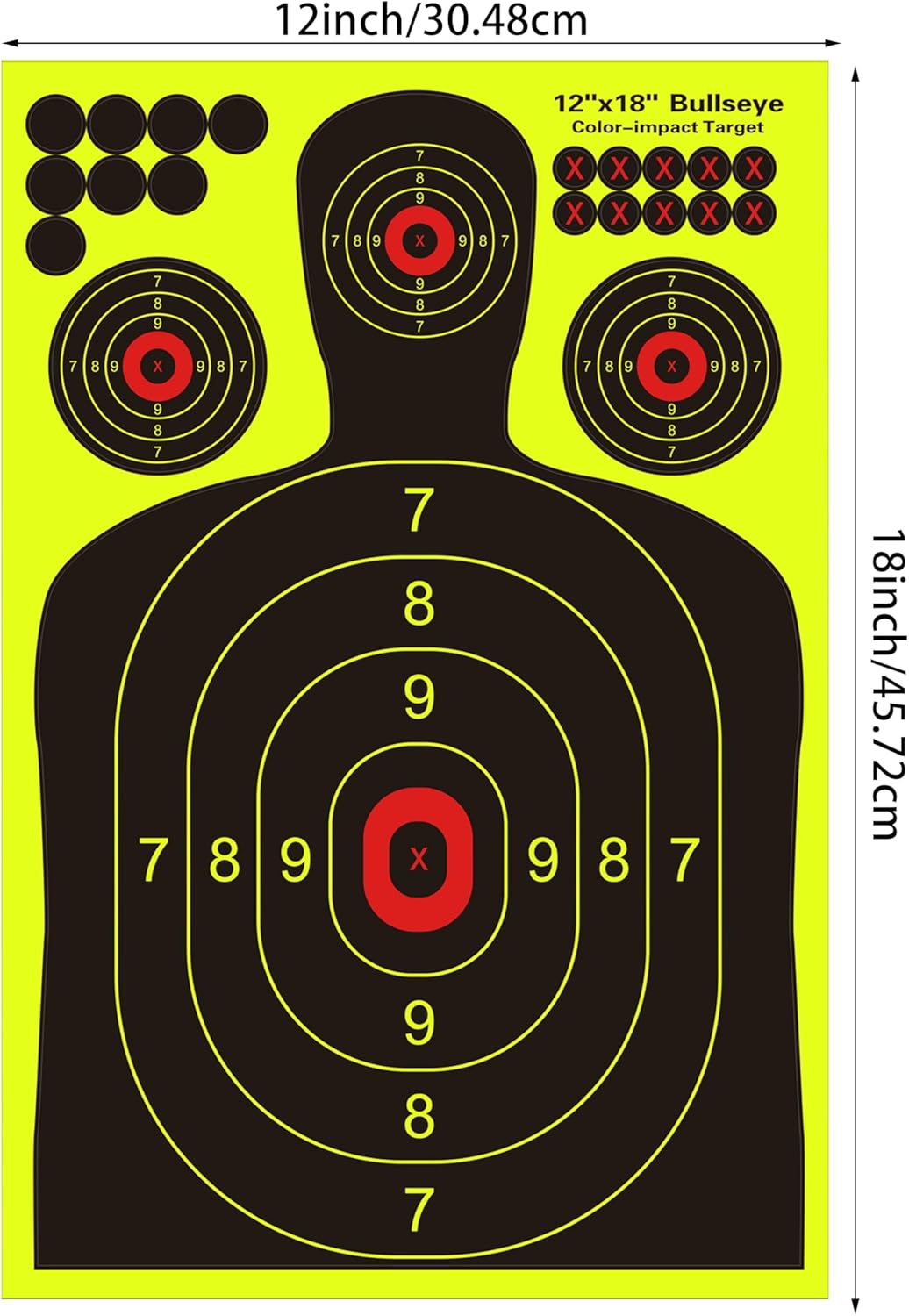 Skiennix Silhouette Splatter Targets - Bright Fluorescent Yellow for Easy Visibility | 12x18 Inch, 10/25/50/100 Pack