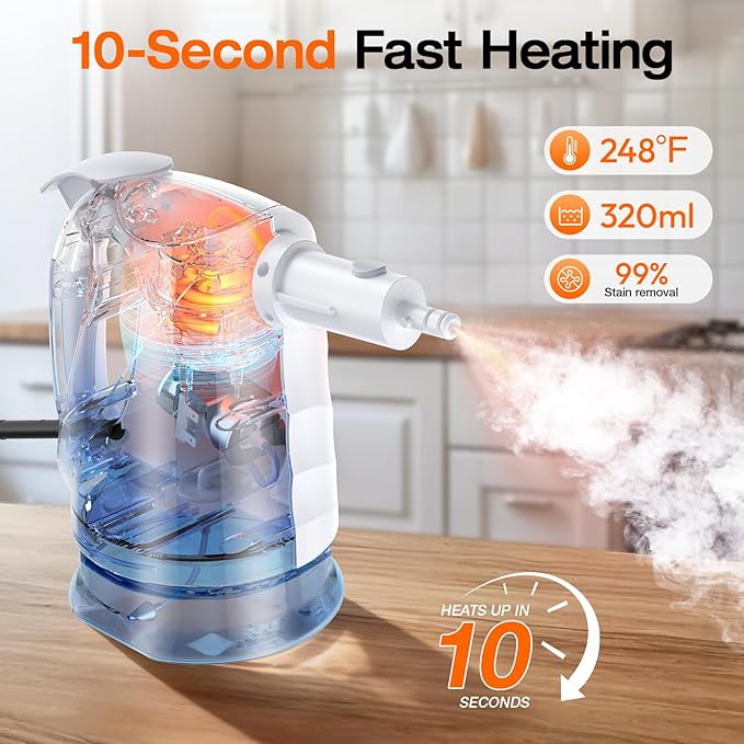 ScrubWiz 10-in-1 Steam Cleaner, Steam Mop & Detachable Handheld Steam Cleaner, 320ml Water Tank, 10s Fast Heating, Portable Steamer for Kitchen, Floor, Tiles, Window, BBQ Grill, Car, Bright White