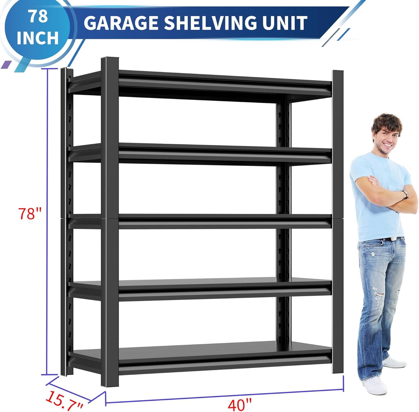 Garage Shelving Unit,4 Pieces78 HThickened Metal Shelving Units for Garage Storage Shelves Adjustable Shelves,5 Tier Industrial Shelving Shelf Metal Shelves for Storage for Warehouse Basement