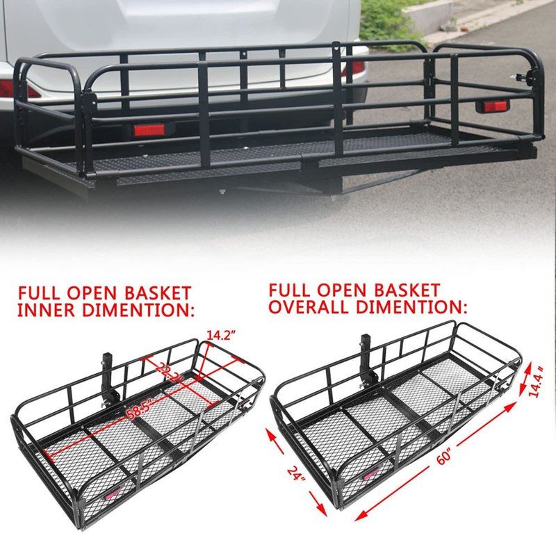 OKLEAD 500 Lbs Heavy Duty Hitch Mount Cargo Carrier 60" x 24" x 14.4" Folding Cargo Rack Rear Luggage Basket Fits 2" Receiver for Car SUV Camping Traveling