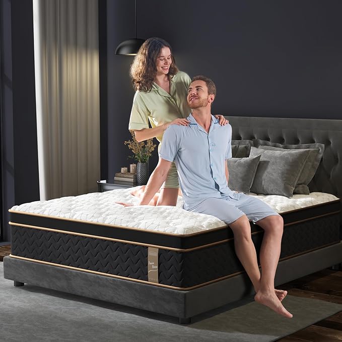 Queen Mattress 14 Inch, Cooling Hybrid Bed in a Box, Individual Pocket Springs, Motion Isolation, Targeted Hip/Shoulder/Lumbar Support, Fiberglass-Free, Ergonomic Zones, 365-Night Trial, CertiPUR-US