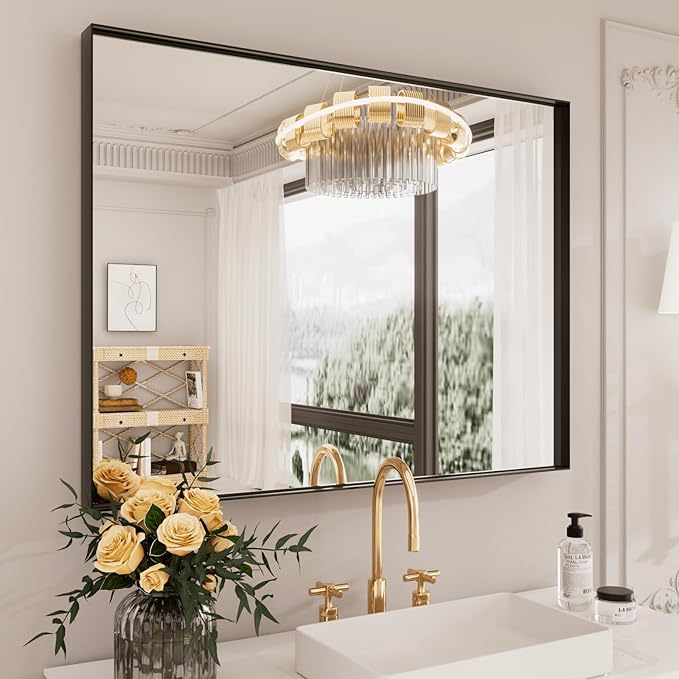 LOAAO Black Bathroom Mirror 30"X36"