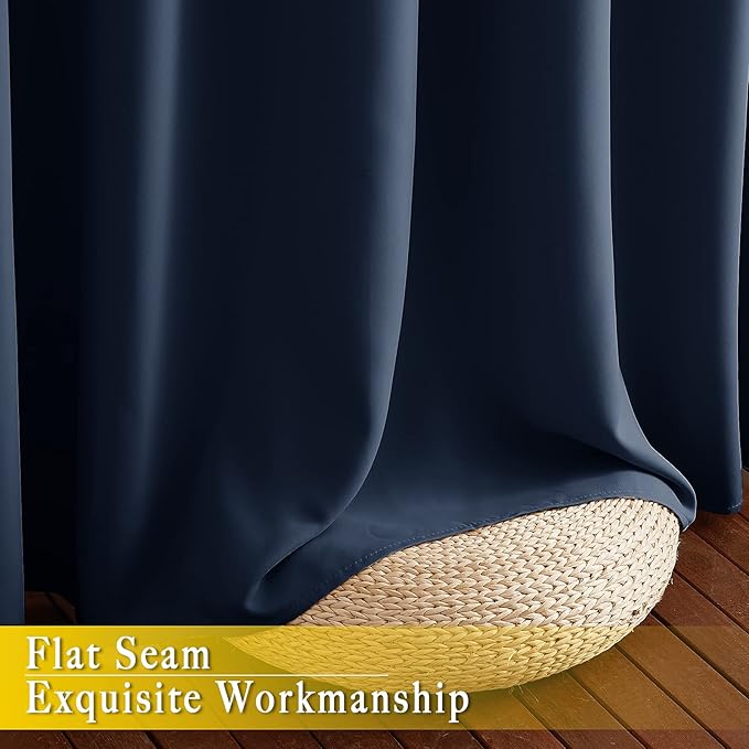 NICETOWN Blackout Navy Blue Curtain 102 inches Long, Grommet Thermal Insulated