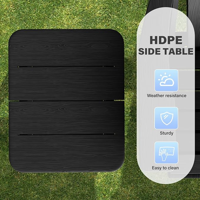 Ayge 17.7" Double Outdoor Side Table, Rectangular HDPE Adirondack End Table for Patio, Lawn, Pool, Garden, Backyard，Black