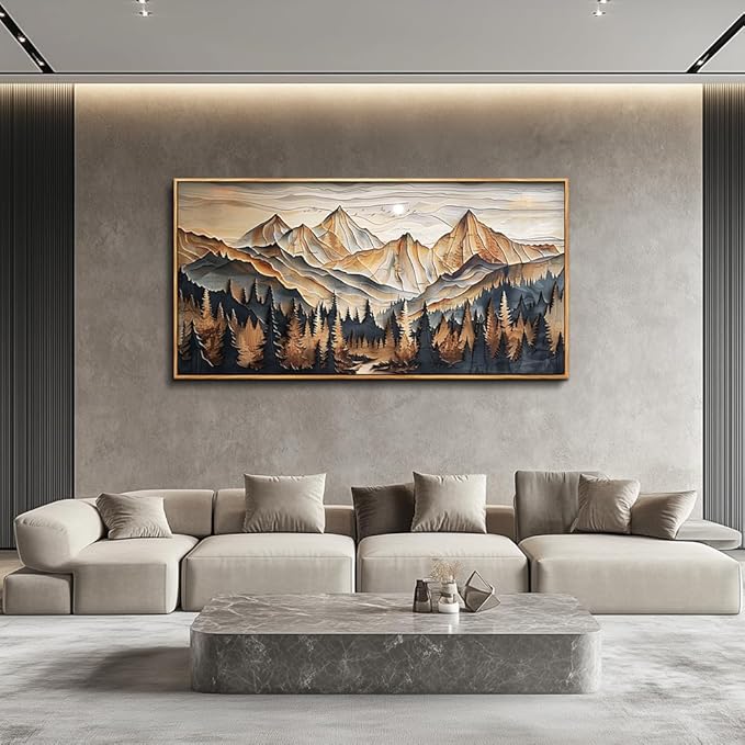 QIYILEXWART Wood Farmed Canvas Wall Art For Living Room Wall Decor For Bedroom Office Wall Decoration Mountain Landscape Painting Abstract Pictures Artwork Room Aesthetic Home Decor 20x40 In