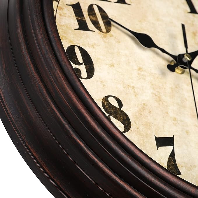 TOPZEA Retro Wall Clock, 12 Inch Silent Non-Ticking Classic Clocks Decorative