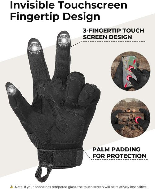 KEMIMOTO Tactical Gloves - Touchscreen Motorcycle Gloves with Hard Shell & Palm Padding | Ideal for Sports, Cycling, and Outdoor Activities