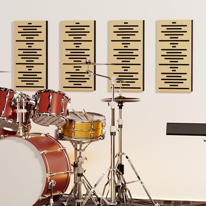 TONOR 4-Pack Acoustic Wood Wall Panels, 23.6” * 11.8” * 1.9” 3D Self-adhesive